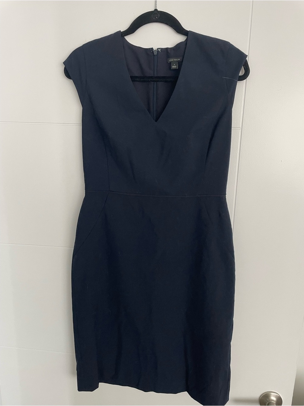 Navy V-Neck Cap-Sleeve Midi Dress